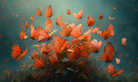 Colorful butterflies on a blurred natural background. Selective soft focusの素材