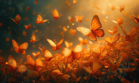 Colorful butterflies on a blurred natural background. Selective soft focusの素材
