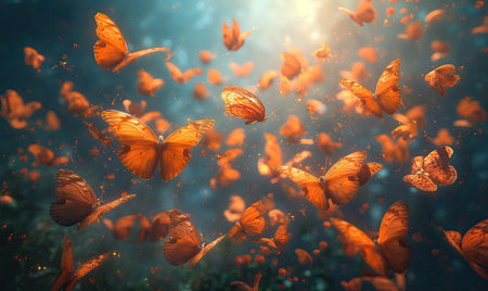 Colorful butterflies on a blurred natural background. Selective soft focusの素材