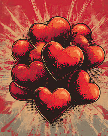 Greeting card, in a creative style with hearts. Selective soft focusの素材