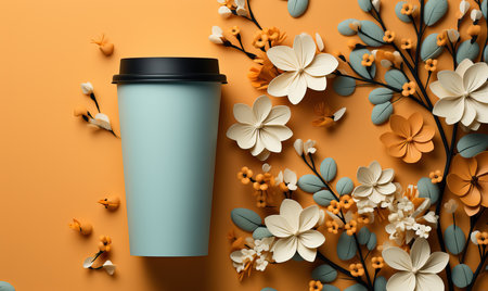 Drink cup with lid on abstract background. Selective soft focusの素材