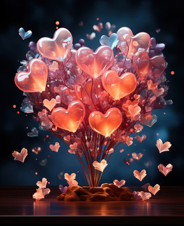 Greeting card, in a creative style with hearts. Selective soft focusの素材
