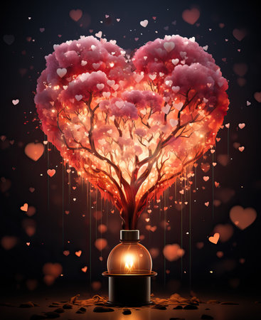 Greeting card, creative heart on abstract background. Selective soft focusの素材