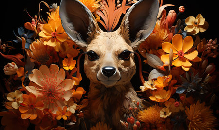 Creative colorful image of a kangaroo in vegetation.の素材