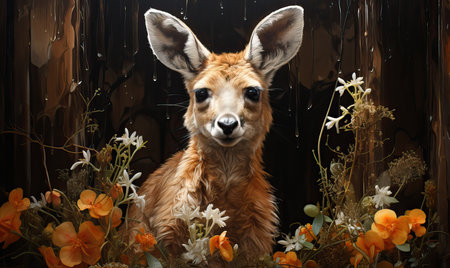 Creative colorful image of a kangaroo in vegetation.の素材