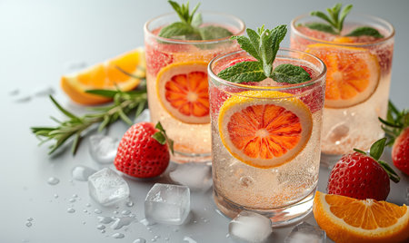 Drink with a slice of orange in a transparent glass. Selective soft focus.の素材