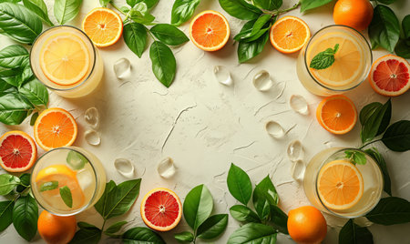 Fresh drink on a light background, top view. Selective soft focus.の素材