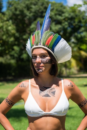 Beautiful young indigenous Pataxo woman in Bahia, Brazil