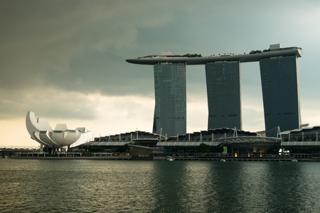 Marina bay sands on a stormy cloudy day, Singaporeのeditorial素材