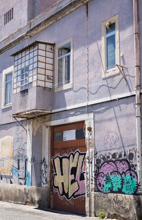 Traditional architecture building windows background, Lisbon, Portugalのeditorial素材