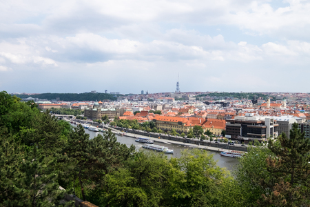 Beautiful view from the mountains looking the city of Prague, Czech Republicのeditorial素材