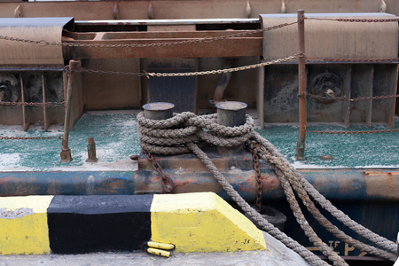 Bollard with mooring lineの写真素材