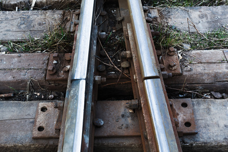 Close up of a Railroad Track Junctionの写真素材