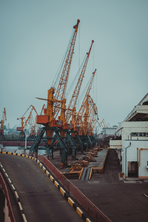 Cargo cranes, Odessa sea port vertical imageのeditorial素材