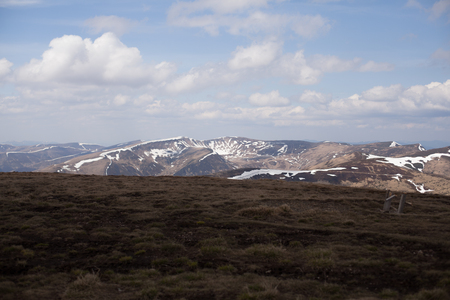 Spring mountain landscape. Carpathians, Ukraine, Europe, Dragobrat Horizontal imageの写真素材