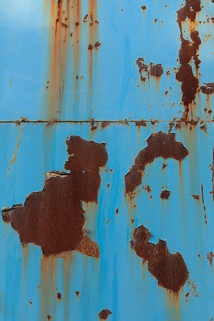 A rusty blue corrugated iron metal texture.の写真素材