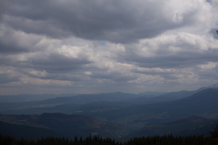 Beautiful cloudy sky in Carpatian Mountains. Dragobratの写真素材
