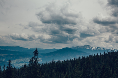 Beautiful cloudy sky in Carpatian Mountains. Dragobratの写真素材