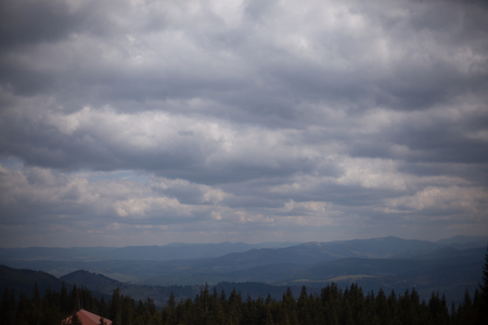 Beautiful cloudy sky in Carpatian Mountains. Dragobratの写真素材