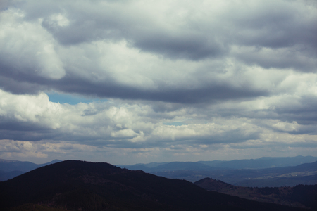 Beautiful cloudy sky in Carpatian Mountains. Dragobratの写真素材
