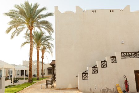 tropical luxury resort hotel Arab architecture with palm Summer timeのeditorial素材