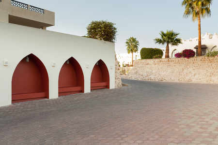 tropical luxury resort hotel Arab architecture with palm Summer timeのeditorial素材