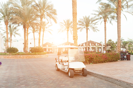Staff electric car near the palm amd hotel in tropicalのeditorial素材