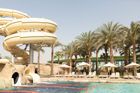 Part of the water park a water slide element in tropical countryのeditorial素材