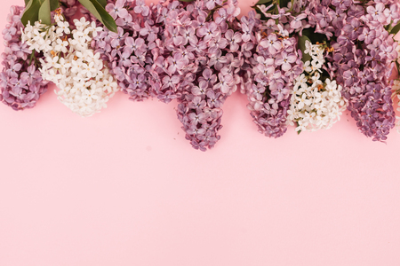 Beautiful floral border with lilacs. With copy-spaceの写真素材
