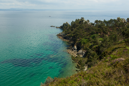 Ocean view. Nature background with nobody. Morgat, Crozon peninsula, Brittany, France.の写真素材