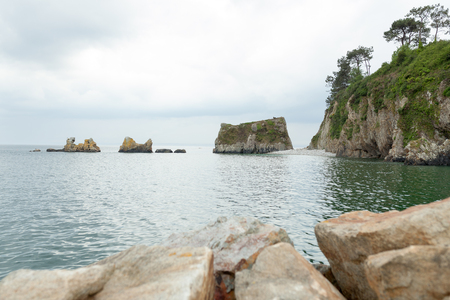 Ocean view. Nature background with nobody. Morgat, Crozon peninsula, Brittany, France.の写真素材