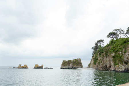 Ocean view. Nature background with nobody. Morgat, Crozon peninsula, Brittany, France.の写真素材