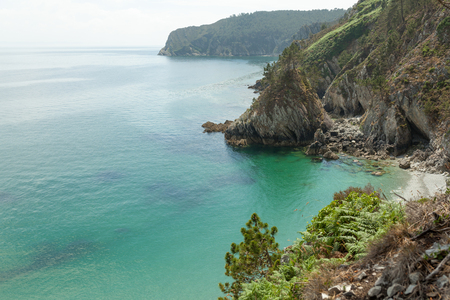 Ocean view. Nature background with nobody. Morgat, Crozon peninsula, Brittany, France.の写真素材