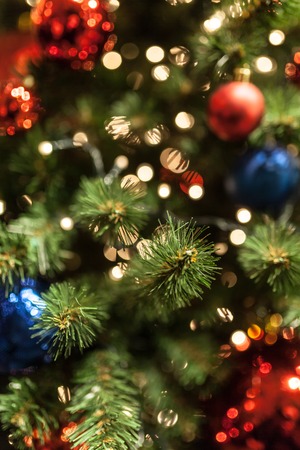 Close up of Christmas tree with ornaments natural viewの写真素材