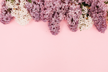 Beautiful floral border with lilacs. With copy-spaceの写真素材