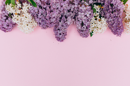 Beautiful floral border with lilacs. With copy-spaceの写真素材