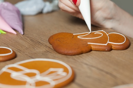 baking, draw on baking, patterns process close upの写真素材