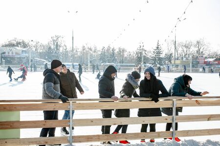 Ukraine, Kharkov 30 December 2018 People skate in the city park on Freedom Square. Excellent family leisure on weekends and holidaysのeditorial素材