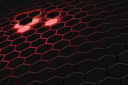 Abstract 3d rendering of futuristic surface with hexagons. Dark red sci-fi background. Illustrationの写真素材