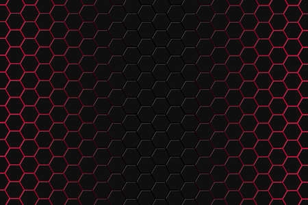 Abstract 3d rendering of futuristic surface with hexagons. Dark red sci-fi background. Illustrationの写真素材