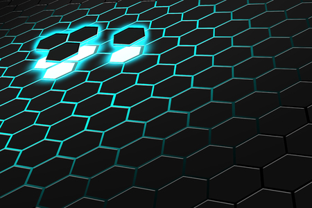 Abstract 3d rendering of futuristic surface with hexagons. Darck greensci-fi background. Illustrationの写真素材