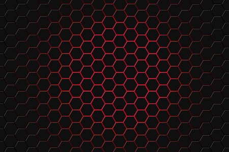 Abstract 3d rendering of futuristic surface with hexagons. Dark redsci-fi background. Illustrationの写真素材