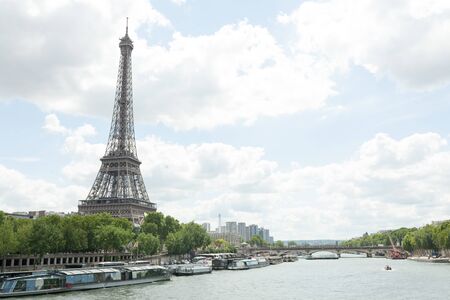 PARIS, FRANCE - 02 June 2018 : View of the Eiffel Tower and Siene River in Paris, Franceのeditorial素材
