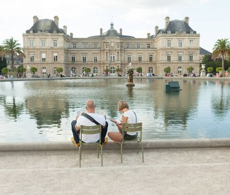 Paris France 02 June 2018: View of the Luxembourg palace, inside the public garden of the same name, one of the largest in Parisのeditorial素材
