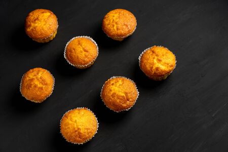 Appetizing muffins stand on a table top view.の写真素材