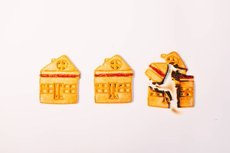 Mortgage house concept. Sweet dessert. Investment insurance business. Sweet background. Property family home insurance protection.の写真素材
