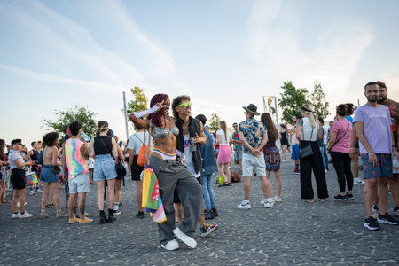 Lisbon, Portugal 17 June 2023 People gather in a lively atmosphere, celebrating love and diversity during the LGBT gay parade.のeditorial素材
