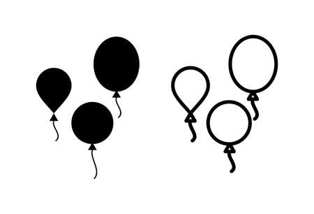 Balloon icon set. party balloon icon decoration birthday vector. Balloon black silhouette iconのイラスト素材