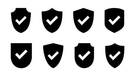 Shield check mark  icon set. Protection approve sign. Safe icon vectorのイラスト素材