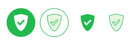 Shield check mark  icon set. Protection approve sign. Safe icon vectorのイラスト素材
